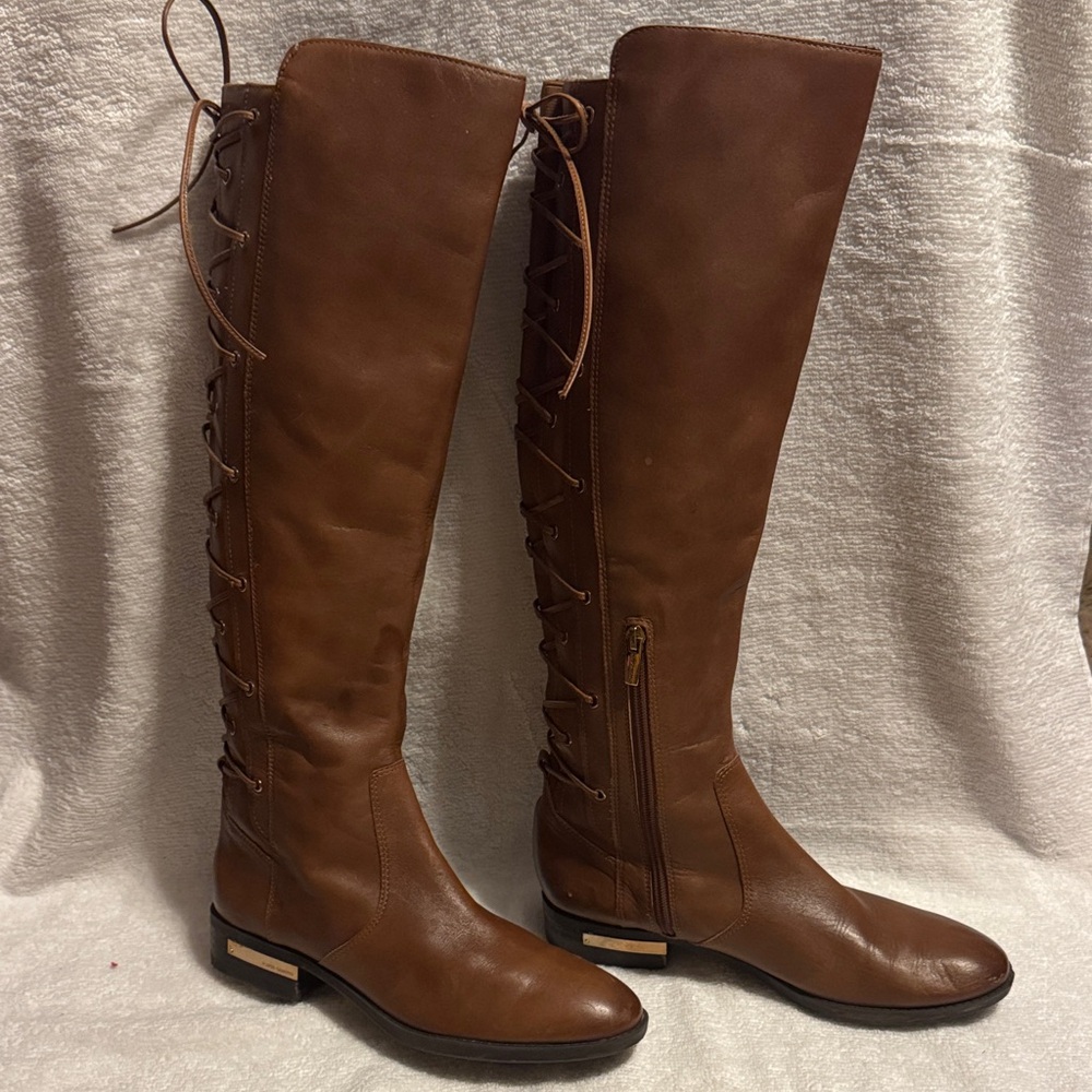 Vince Camuto Tan Knee Lace-Up Zipper Boots - Size 8.5